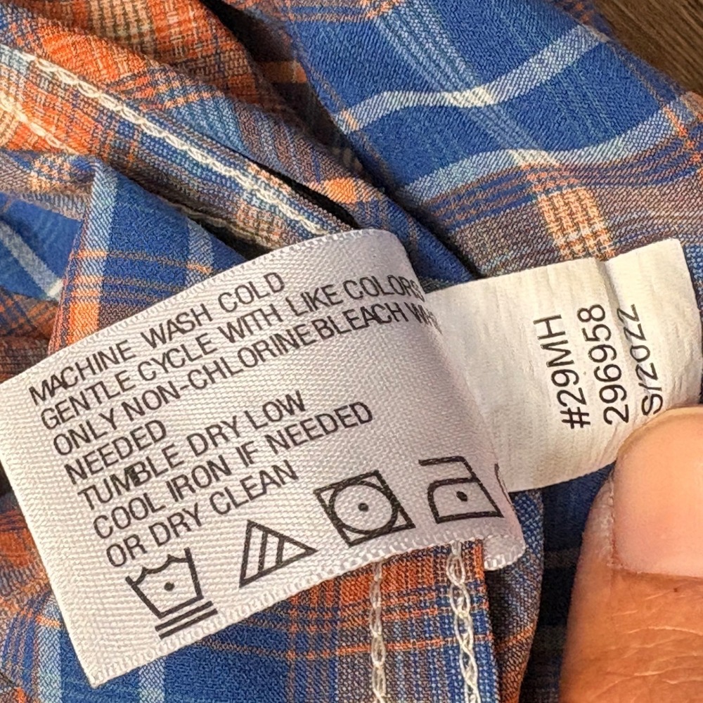 Orvis Mens XXL Active Fit Short Sleeve Plaid Western Snap Shirt Blue Orange - Picture 5 of 8